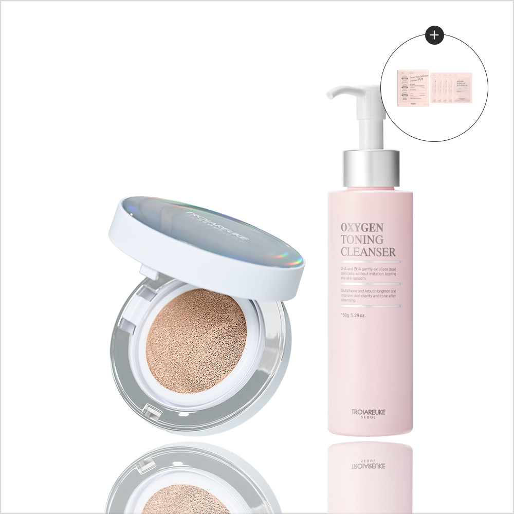 Troiareuke Esthetic Bride Cushion Set - Serum-to-Foam Cleanser 150ml + Cushion + PoreTox 5-Day Kit (Shade 21 / 22, Lounge Exclusive)