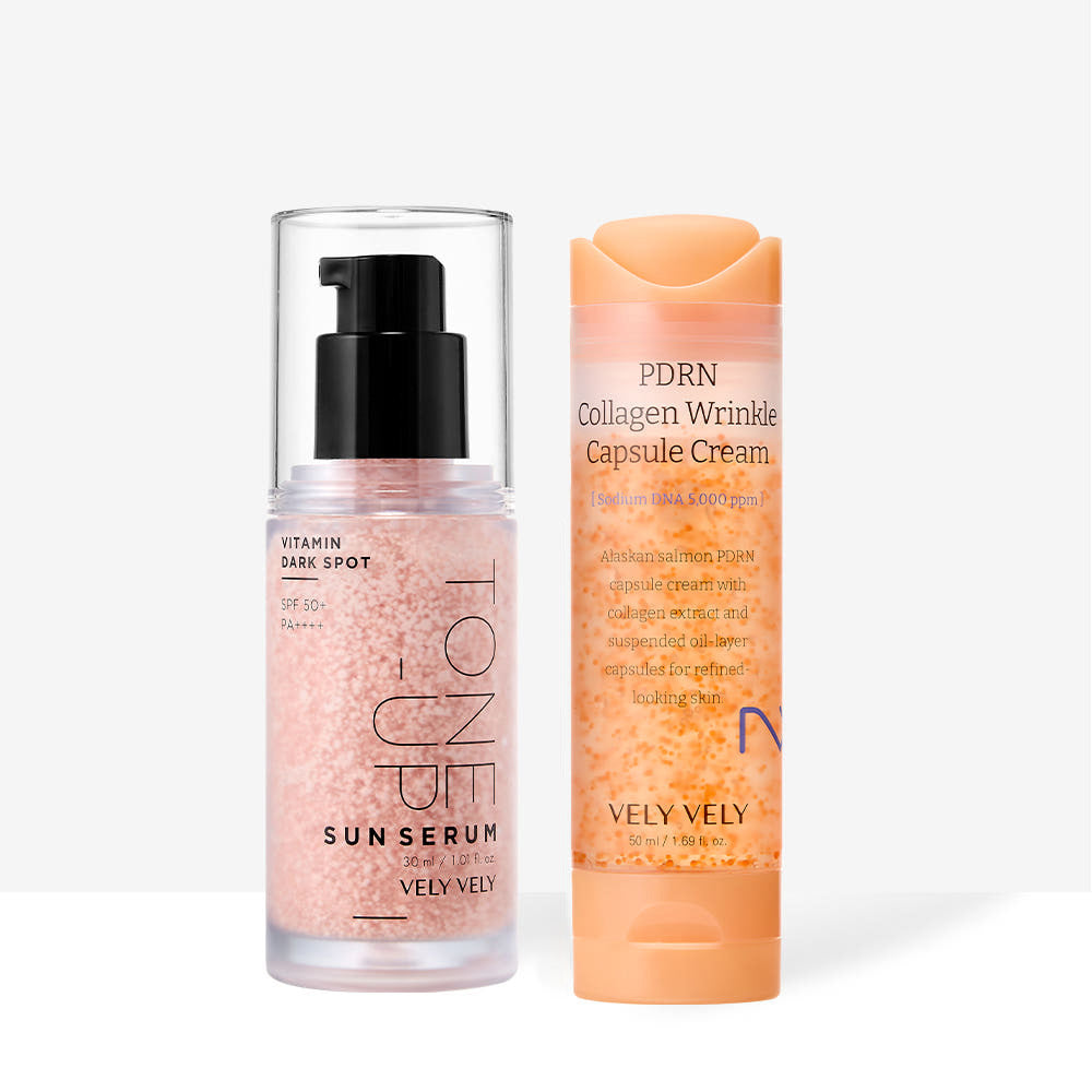 VELY VELY Tone-Up Sun Serum 30ml + PDRN Collagen Cream 50ml - 2-Piece Set