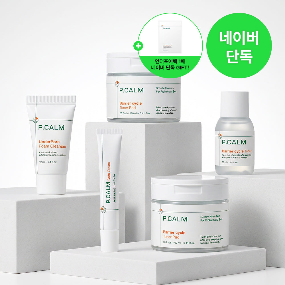 Pcalm Barrier Cycle Toner Pad Daily Care Set 60 pads x2 + Cato Cream 15ml + Foam Cleanser 12ml + Toner 30ml
