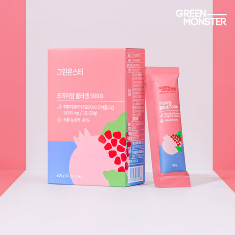 Green Monster Inner Beauty Premium Pomegranate Collagen 5000 15 Sticks x 2 (Low-Molecular Fish Collagen Jelly Stick)