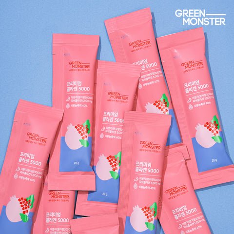 Green Monster Inner Beauty Premium Pomegranate Collagen 5000 15 Sticks x 2 (Low-Molecular Fish Collagen Jelly Stick)