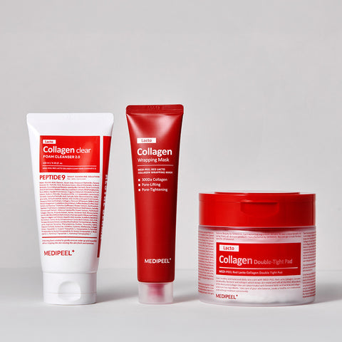 Medipeel Red Lacto Collagen Cleansing Foam 2.0 120ml + Collagen Wrapping Mask 70ml + Double Tight Pads 70pcs 3-Piece Set