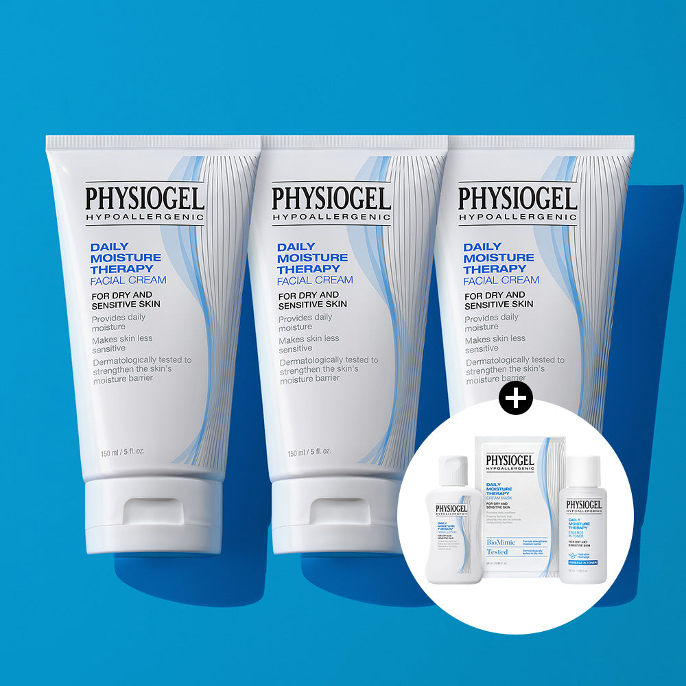 Physiogel DMT Daily Moisture Therapy Facial Cream 150ml x3 + Free DMT Toner 50ml + DMT Lotion 50ml + DMT Mask Pack 1pc