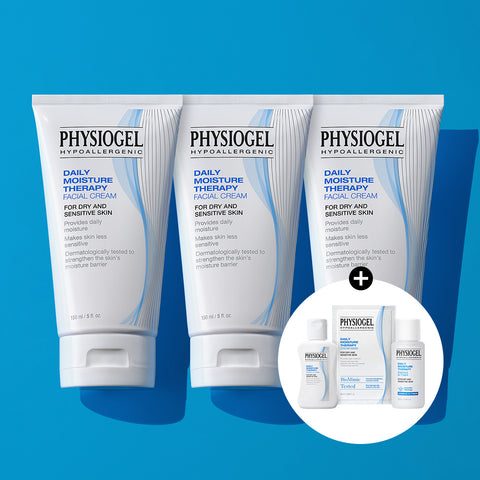 Physiogel DMT Daily Moisture Therapy Facial Cream 150ml x3 + Free DMT Toner 50ml + DMT Lotion 50ml + DMT Mask Pack 1pc