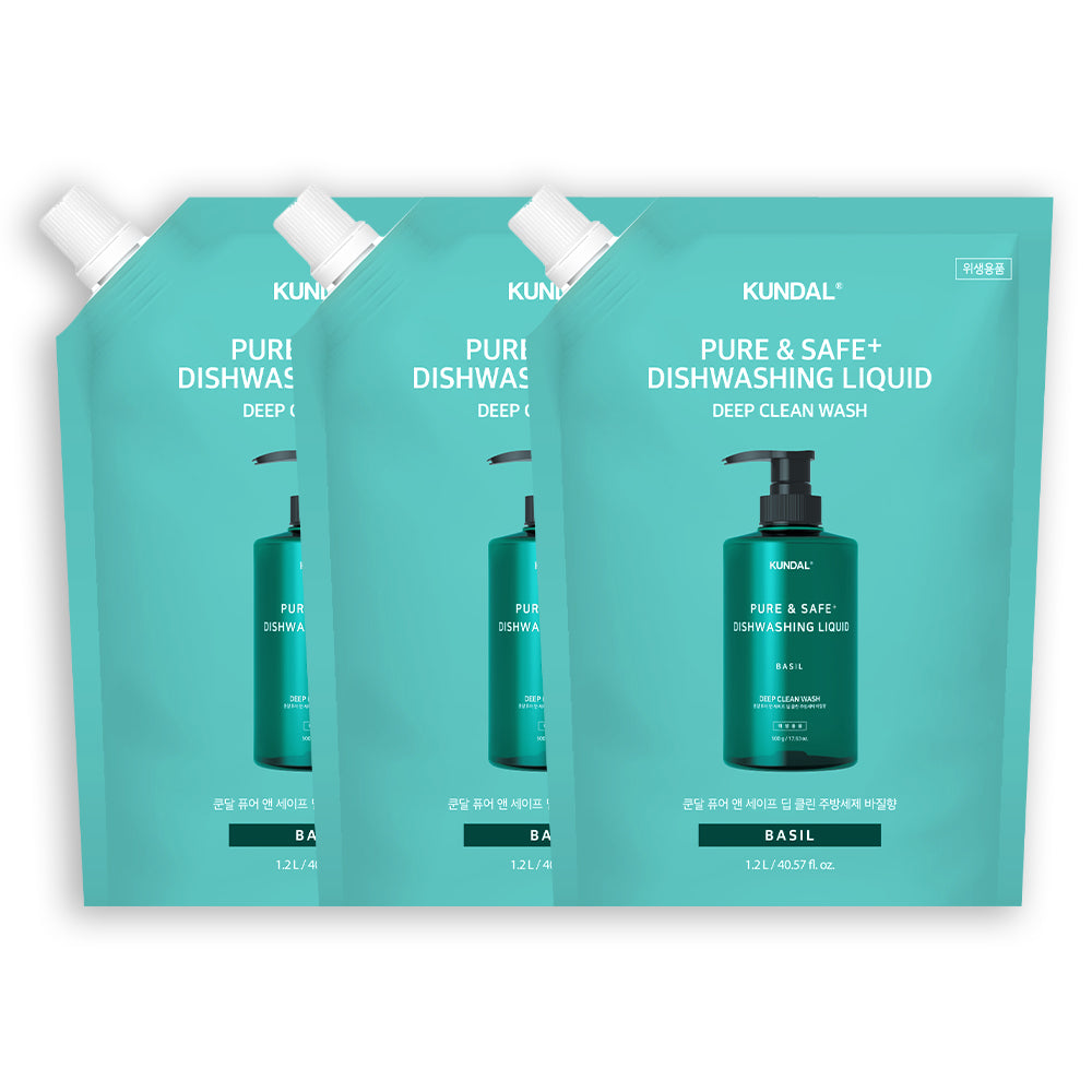 Kundal Pure & Safe Deep Clean Dishwashing Liquid Refill Pack Basil 1.2L (3 Pack)
