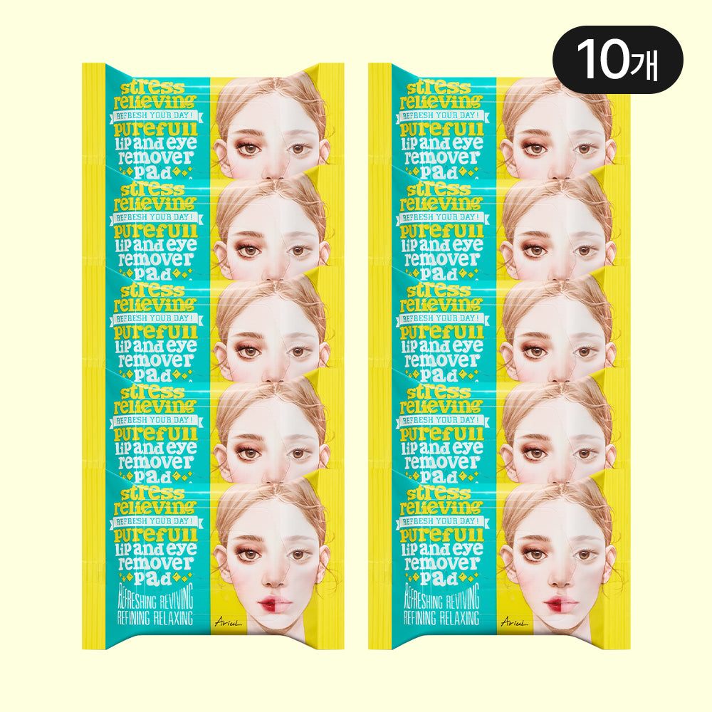 Ariul Stress Relieving Pureful Lip & Eye Remover Pads, 30 Pads x 10