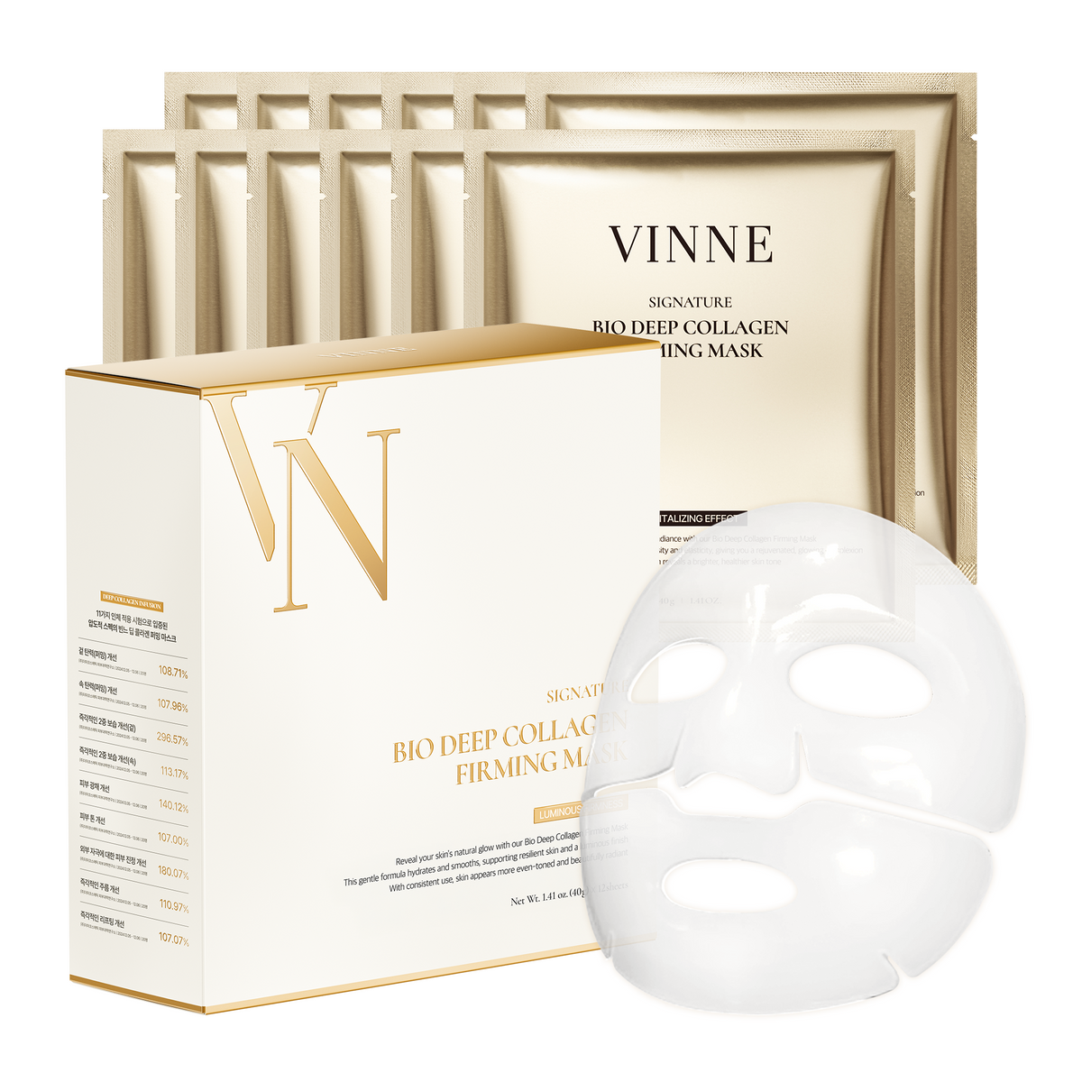 VINNE Signature Bio Deep Collagen Firming Mask Pack 40g x 12 Sheets