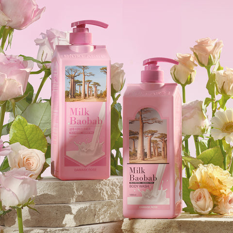 Milk Baobab Original Shampoo + Treatment + Body Wash, Damask Rose, 1L x 3