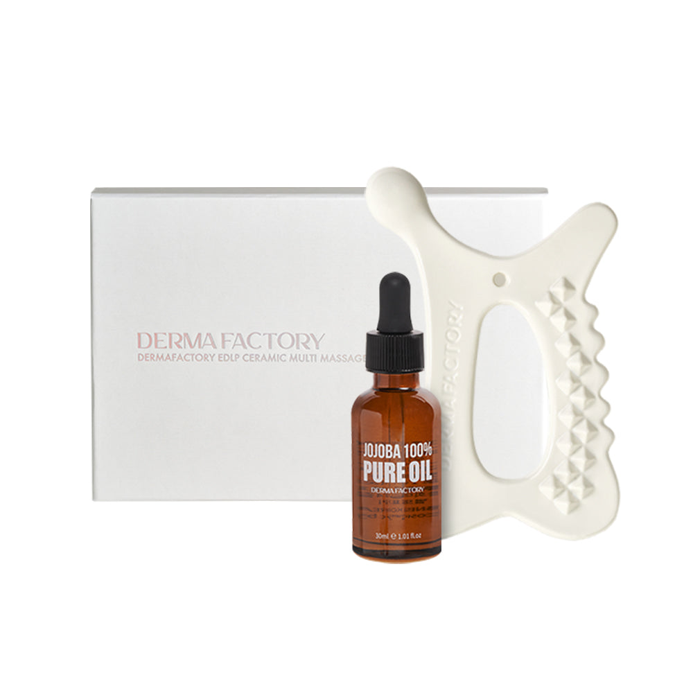 Derma Factory EDLP Ceramic Multi Gua Sha + 100% Jojoba Pure Oil 30ml
