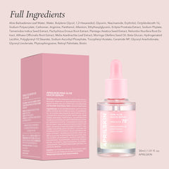 APRSILKIN pink aloe serum with packaging and ingredient list on a light pink background