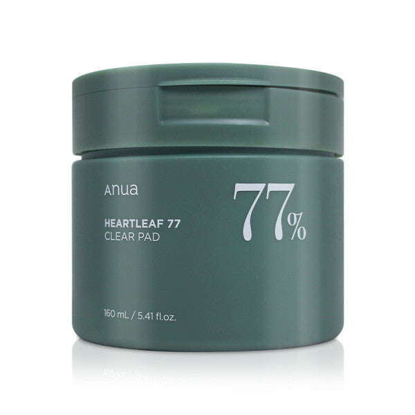 Green jar of Anua Heartleaf 77 Clear Pad on a white background