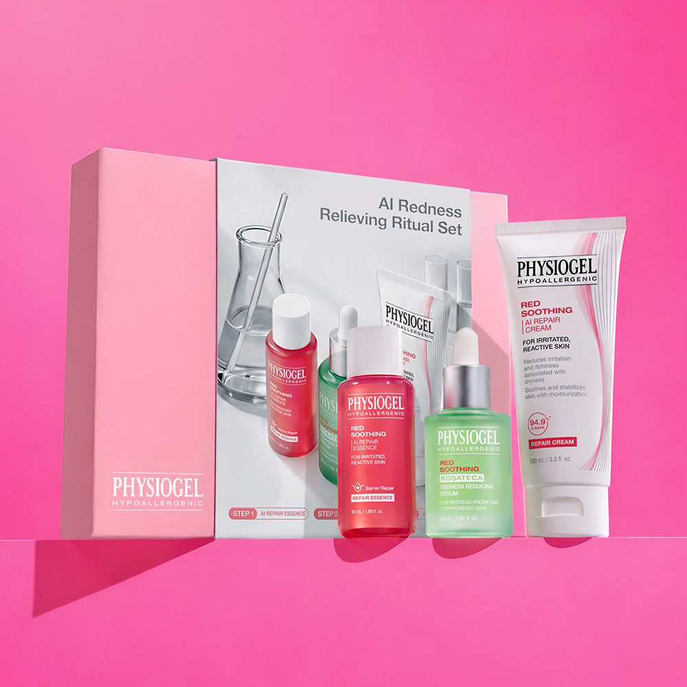 Physiogel AI Red Soothing Redness Care Routine Set Repair Cream 100 ml + Essence 50 ml + Rosateca Serum 30 ml