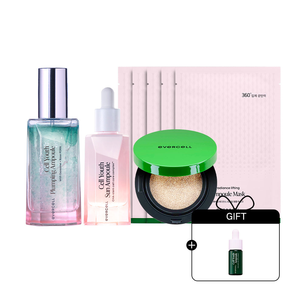 Evercell Cell-Use Makeup-Ready Routine 3-Piece Set (Plumping Ampoule + Sun Ampoule + Cushion)