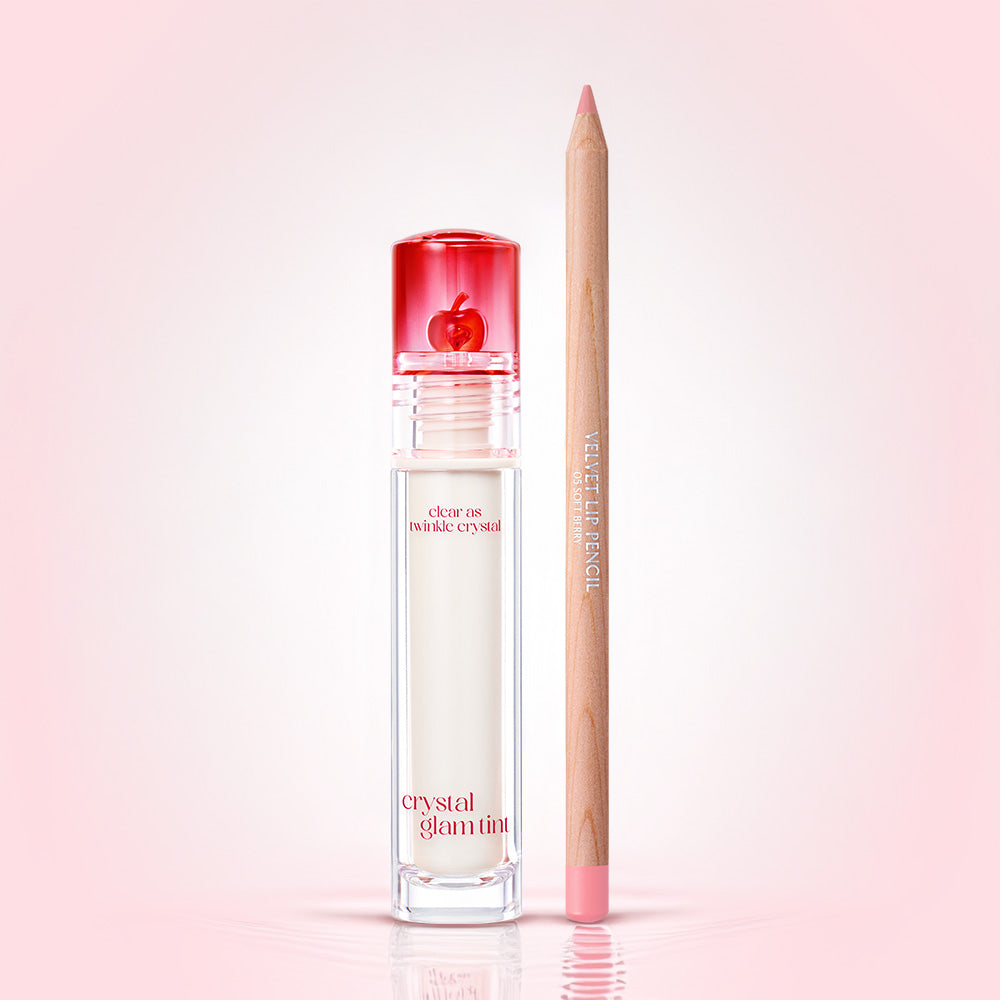 Clio Velvet Lip Pencil [Full-size + Sharpener] 1.45g & Crystal Glam Tint 3.4g - 2-piece Set