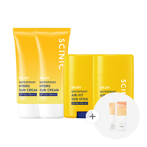 Scinic Airfit Waterproof Sun Stick 2pcs + Enjoy Waterproof Sun Cream 80ml x2 (Tone-up Sun Cream 2g x6 Gift)