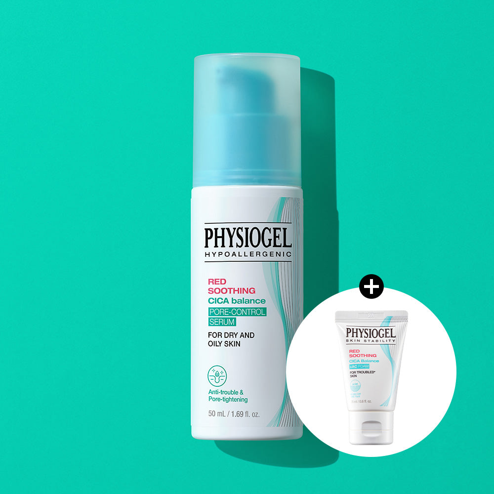 Physiogel Red Soothing Cica Balance Pore Control Serum 50ml + Cica Balance Foam Cleanser 20ml (Gift)