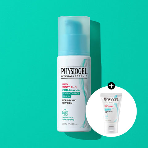 Physiogel Red Soothing Cica Balance Pore Control Serum 50ml + Cica Balance Foam Cleanser 20ml (Gift)