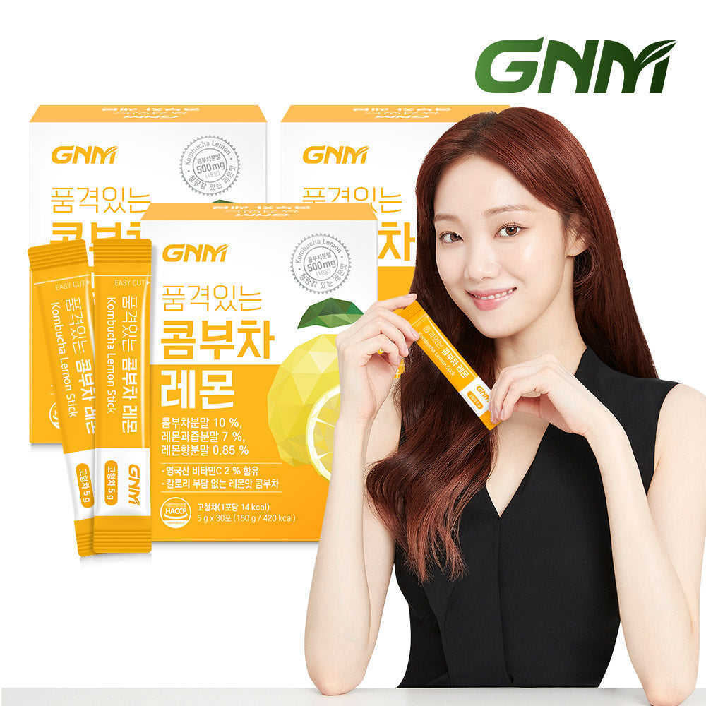 GNM Kombucha Lemon Vitamin C Powder 30 Sachets x 3 Pack (Total 90 Sachets)