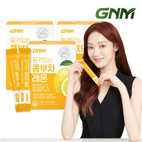 GNM Kombucha Lemon Vitamin C Powder 30 Sachets x 3 Pack (Total 90 Sachets)