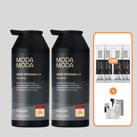 MODAMODA Zero Gray Black Shampoo 10 - 300g x2 (Includes 2 Water Dye Sachets and Dye Kit)