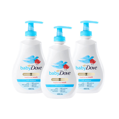 Baby Dove Top-to-Toe Rich Moisture Body Wash 400ml 3-Pack (optional Dove hand towel)