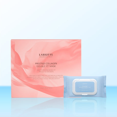 Labiotte Prestige Collagen Elasticity Care Double-Fit Mask, 50 Sheets (+ HyalBiome Cleansing Tissues)