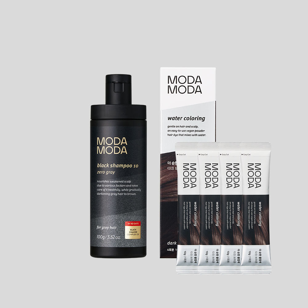 MODAMODA Zero Gray Black Shampoo 10 100g + The Mild Water Dye 4 Pack (Dark Brown)
