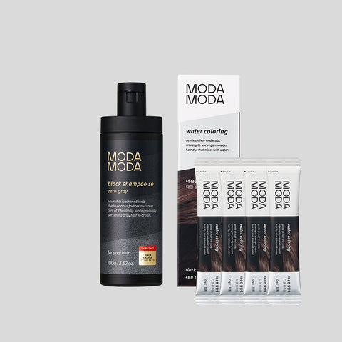 MODAMODA Zero Gray Black Shampoo 10 100g + The Mild Water Dye 4 Pack (Dark Brown)