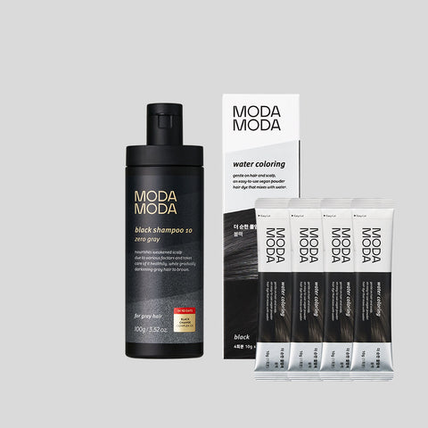 MODAMODA Zero Gray Black Shampoo 10 100g + The Gentle Water Dye 4 Pack (Black)