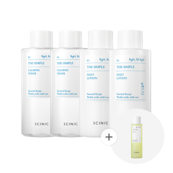 Scinic The Simple Calming Toner 300ml x2 + Lotion 300ml x2 (Free Cicanoid Toner 150ml)