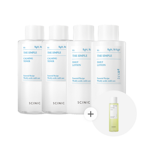 Scinic The Simple Calming Toner 300ml x2 + Lotion 300ml x2 (Free Cicanoid Toner 150ml)