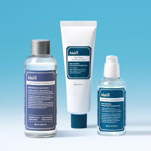 Dear Klairs Unscented Essence Toner 180ml + Soothing Serum 80ml + Soothing Cream 80g