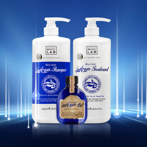 ParkJun Beauty Lab Blue Label Argan Shampoo, Treatment & Oil 3-Piece Set