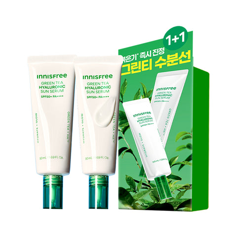 Innisfree Green Tea Hyaluronic Soothing Sun Serum SPF50+ PA++++ 50ml (2-Pack)