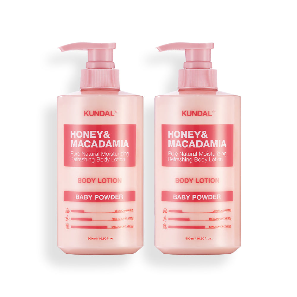 Kundal Honey & Macadamia Pure Body Lotion 2pc Set - Baby Powder 500ml