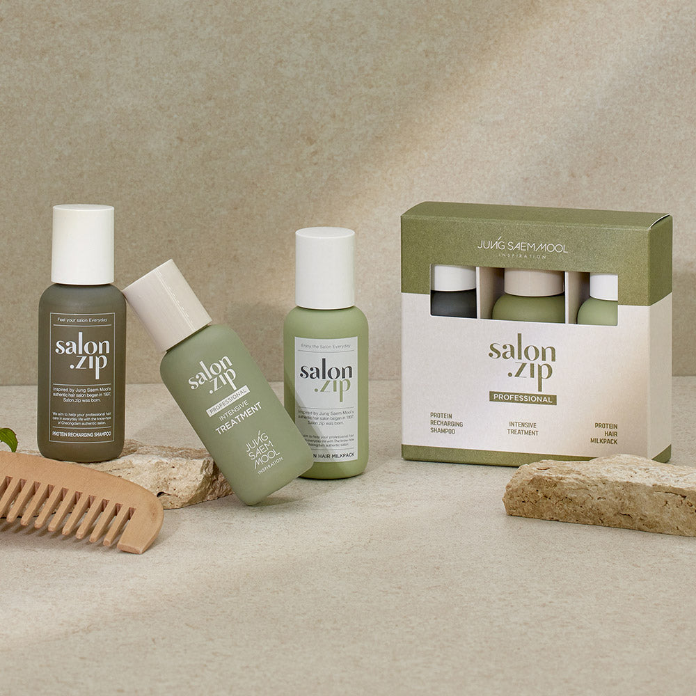 JUNG SAEM MOOL SalonJib Home Clinic Mini Trial Kit (Shampoo + Treatment + Milk Pack 3-Piece Set)
