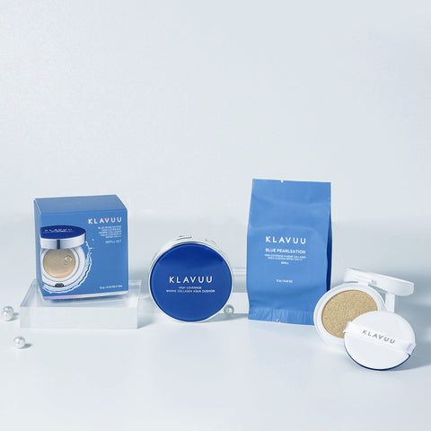 KLAVUU Marine Collagen Aqua Cushion 12g - Cooling Hydration & Radiance (Full + Refill)
