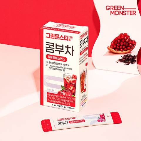 Green Monster Detox Kombucha Pomegranate & Hibiscus 2 Billion Probiotics 60 Sticks (6 Boxes) 300g