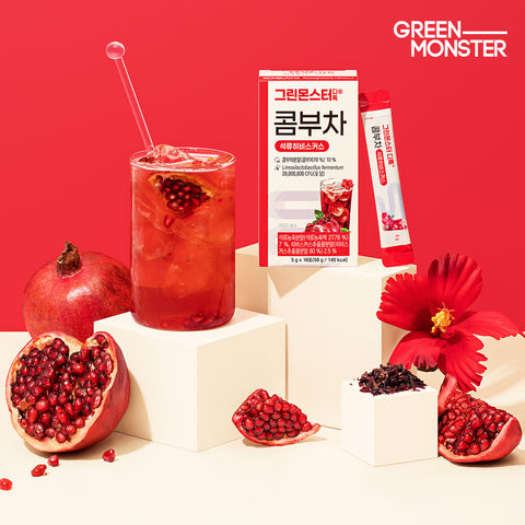 Green Monster Detox Kombucha Pomegranate Hibiscus 2 Billion Probiotics 3-Box (30 Sticks) Vegan Powder