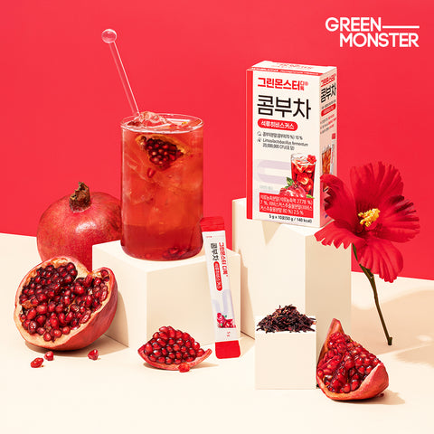 Green Monster Detox Kombucha Pomegranate & Hibiscus 2 Billion Probiotics 60 Sticks (6 Boxes) 300g