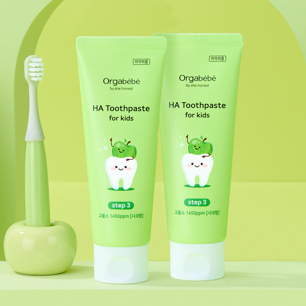 Orgabebe H.A. Three-Step Toothpaste High Fluoride 1450ppm Apple Flavor (2 Pack)