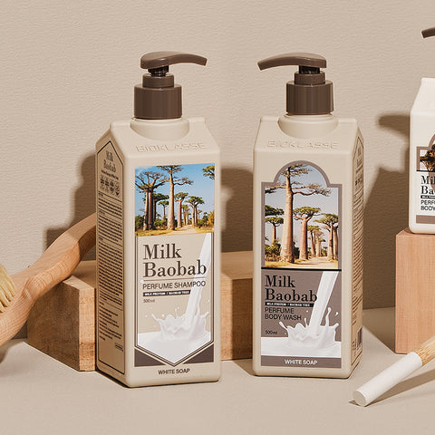 Milk Baobab Perfume Shampoo + Treatment + Body Wash (White Soap), 500ml - 3 Pack