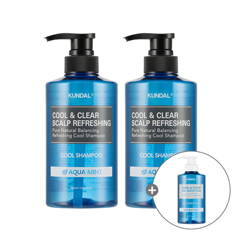 Kundal Scalp Refreshing Cool Shampoo Aquamint 500ml x2 + Cool Body Wash 500ml x1