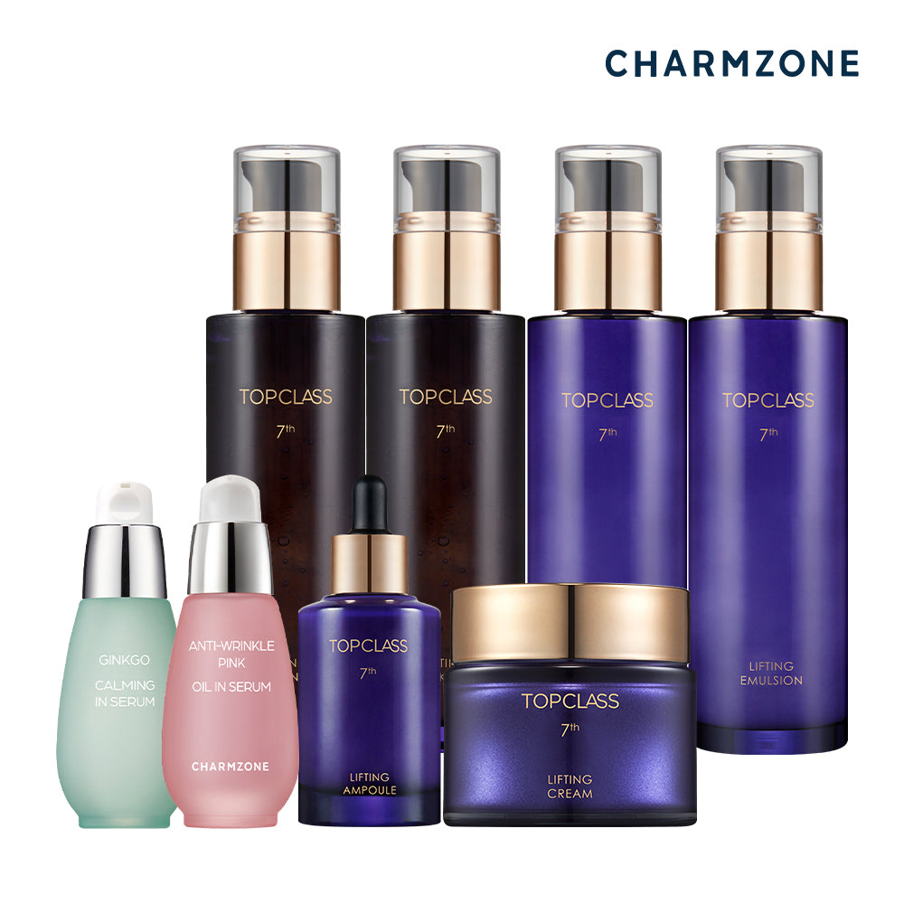 Charmzone Top Class 7th Generation Lifting Basic Set 8-Piece (2 Toners + 2 Emulsions + Cream + Ampoule + Anti-Wrinkle Serum + Ginkgo Serum)