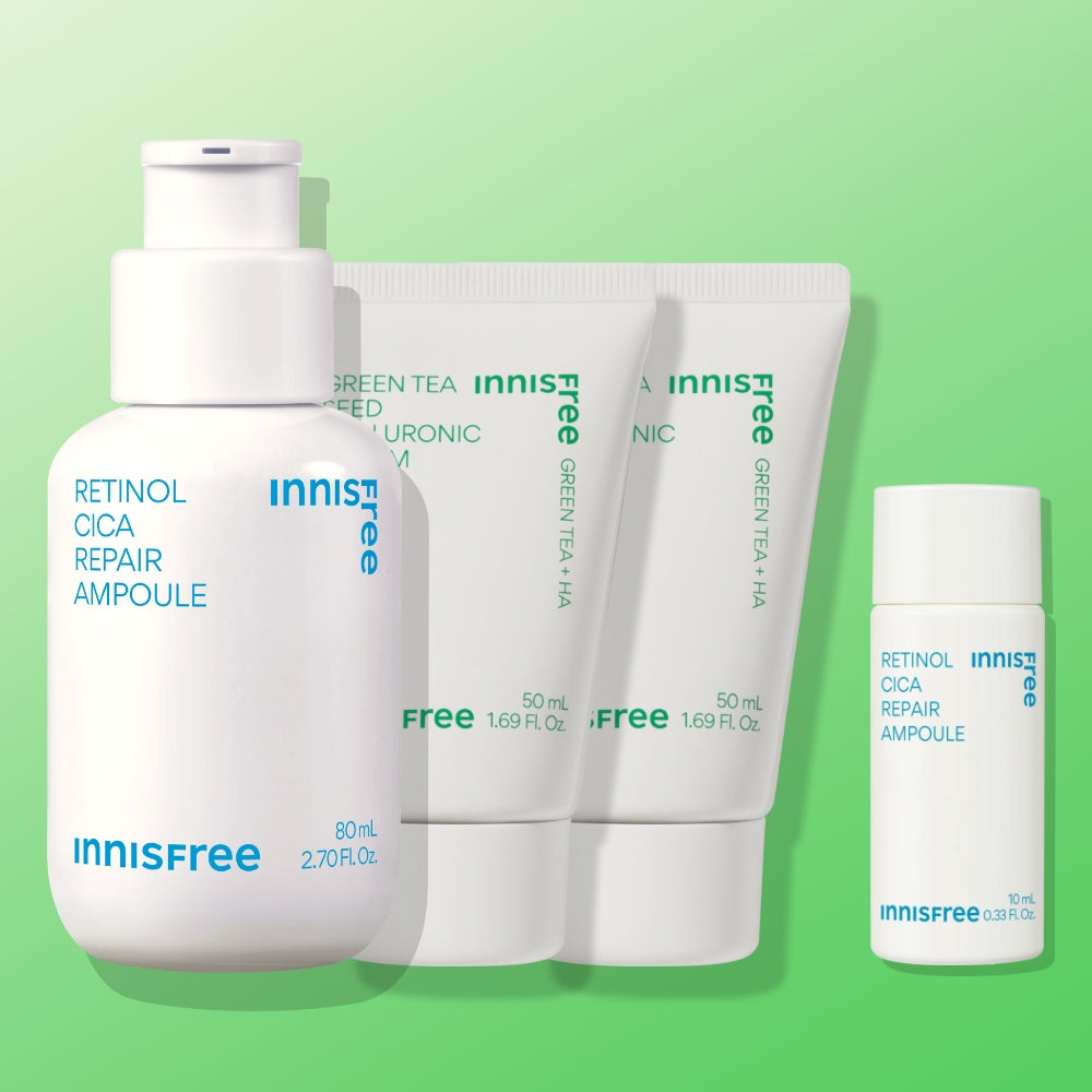 Innisfree Retinol Cica Scar Ampoule 80ml + Green Tea Seed Hyaluronic Moisture Cream 50ml (2-pack)