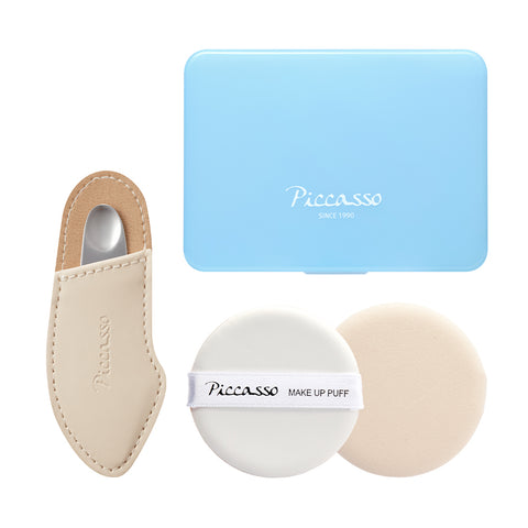 Picasso Two-in-One Base 3-Piece Set (Two-Way Spatula + 2 Puffs + Blue Multi Case)