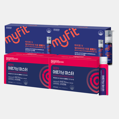 DongKook Pharmaceutical MyFit V Multivitamin Immune 128 (20ml liquid + 500mg capsule + 600mg tablet) x14 2 Boxes + Blood Flow N-Arginine 2 Boxes (2 Sets)