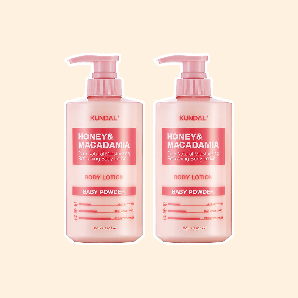 Kundal Honey & Macadamia Pure Body Lotion 500ml (2 Pack) - Baby Powder