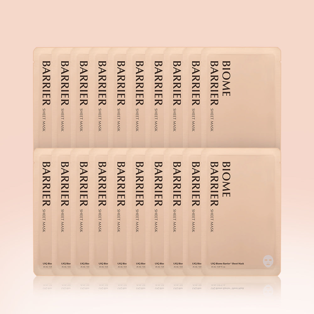 UIQ Biome Barrier Sheet Mask 20-Pack (26ml) + 1 Collagen Hydrogel Mask