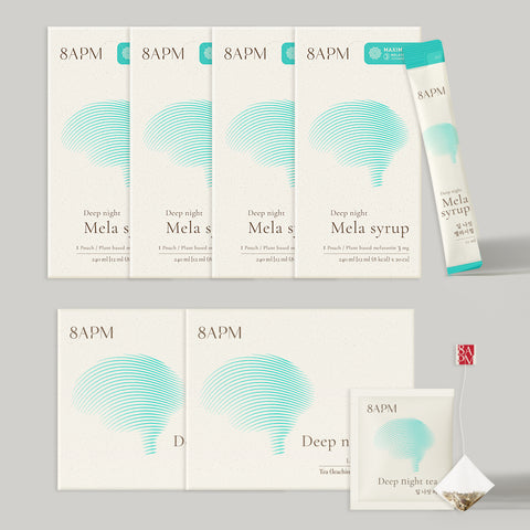 8APM Deep Night Mela Syrup (Plant-based Melatonin 3mg) 20 sachets x4 + Black Lettuce Deep Night Tea 20 bags x2